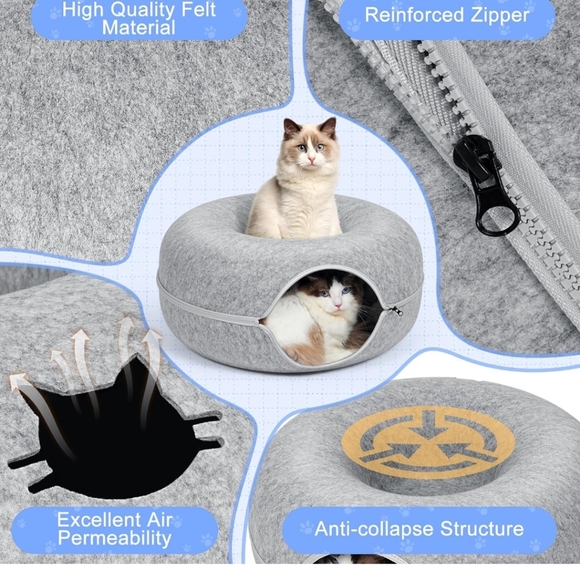 Cat Tunnel Bed With Ventilated Window For Indoor Cats, 20", Lig… - Picture 2 of 8